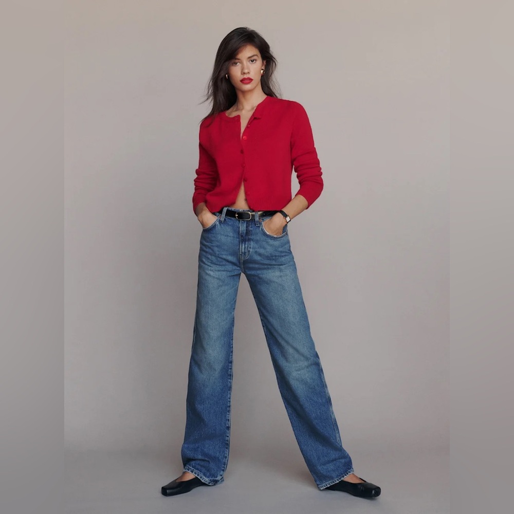 Clara Cashmere Crew Cardigan in Cherry Size Large